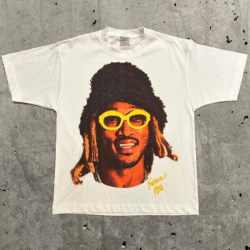 Y2K Europe and the United States New Summer Men T-Shirt Portrait Printed Harajuku Hip Hop Personality Fashion Couple Shirt