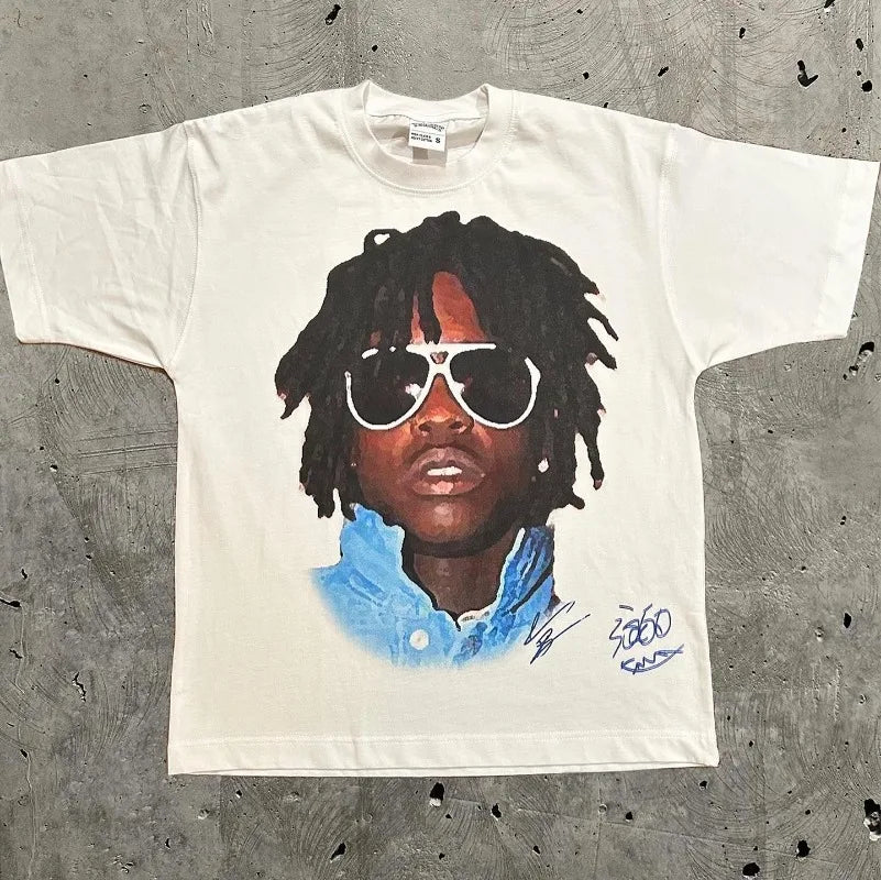 Y2K Europe and the United States New Summer Men T-Shirt Portrait Printed Harajuku Hip Hop Personality Fashion Couple Shirt