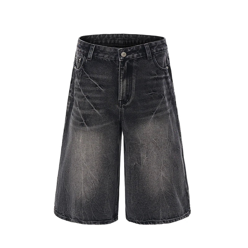 2026 Summer American Lightning Crack Black Grey Jeans Men'S Straight Tube Loose Wide Leg Shorts Y2K Street Hip Hop Sevens