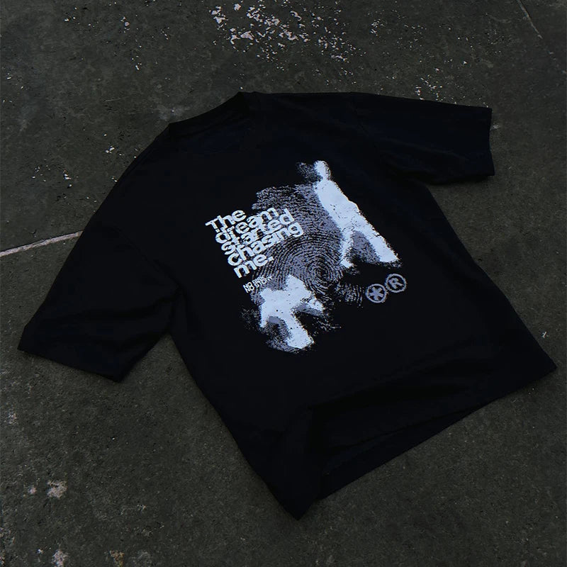 Men Tshirt Oversized Cotton Short Sleeve Shadow Print Y2K Top Tees Harajuku Streetwear Vintage Graphic Korean Aesthetic Clothing