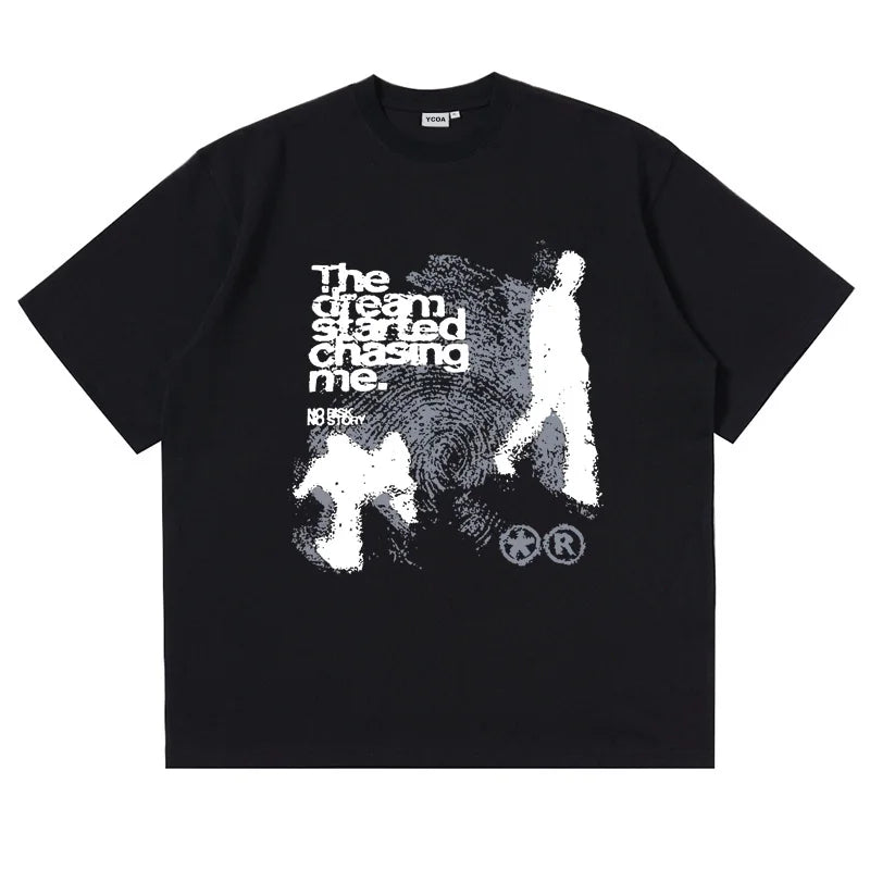 Men Tshirt Oversized Cotton Short Sleeve Shadow Print Y2K Top Tees Harajuku Streetwear Vintage Graphic Korean Aesthetic Clothing
