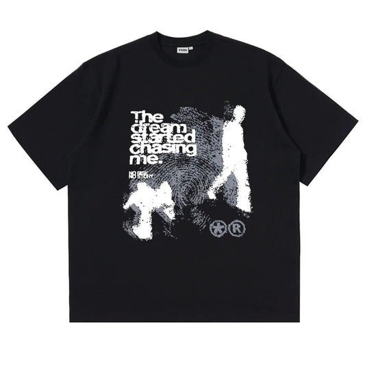 Men Tshirt Oversized Cotton Short Sleeve Shadow Print Y2K Top Tees Harajuku Streetwear Vintage Graphic Korean Aesthetic Clothing
