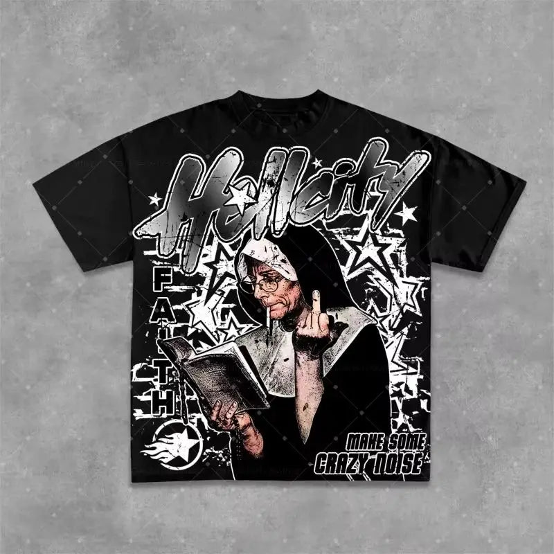 Funny New Print Graphic Design Cotton T-Shirt Men Women Short Sleeve American Hip Hop Y2K Top High Quality Crew Neck