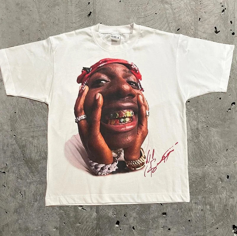 Y2K Europe and the United States New Summer Men T-Shirt Portrait Printed Harajuku Hip Hop Personality Fashion Couple Shirt