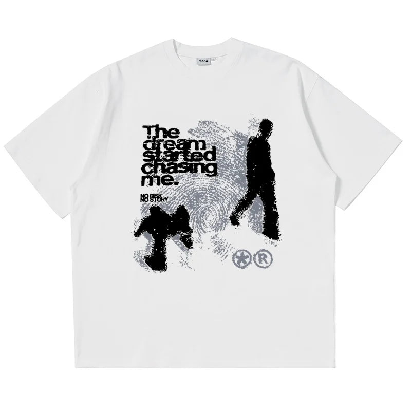 Men Tshirt Oversized Cotton Short Sleeve Shadow Print Y2K Top Tees Harajuku Streetwear Vintage Graphic Korean Aesthetic Clothing
