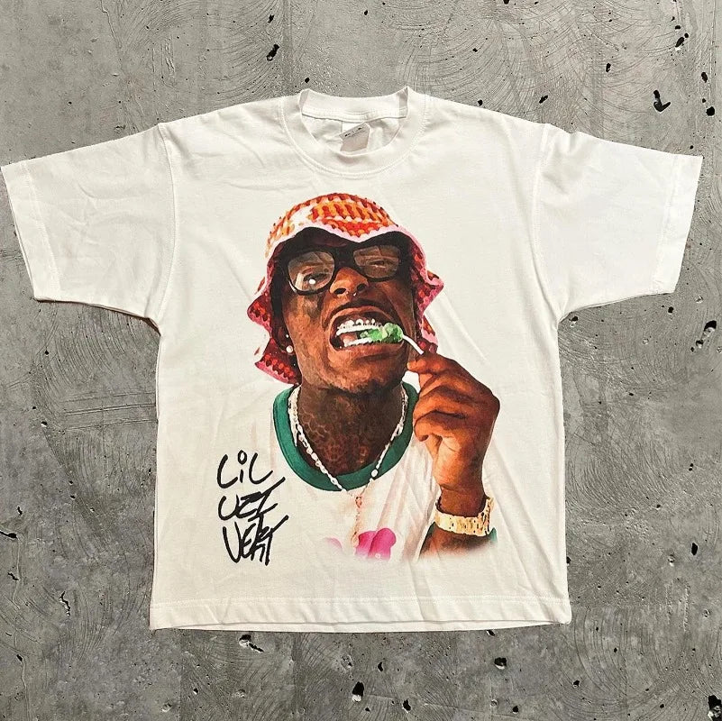 Y2K Europe and the United States New Summer Men T-Shirt Portrait Printed Harajuku Hip Hop Personality Fashion Couple Shirt